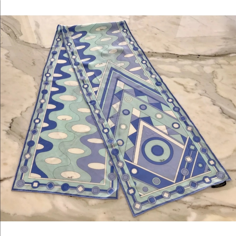 EMILIO PUCCI BLUE LAVENDER SILK OBLONG SCARF NWOTS! - Picture 3 of 14